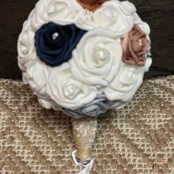 Silk White Roses bouquet with rhinestone accents