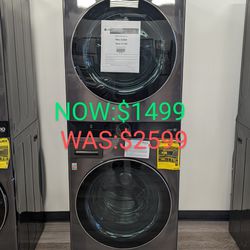 WashTower 4.5cu Front Load Washer and 7.4cu Electric Dryer with Steam and Center Control Panel 