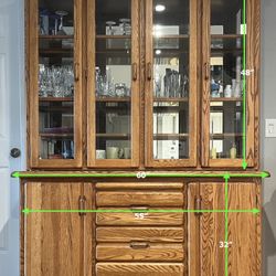 Solid oak and glass cabinets x 2 