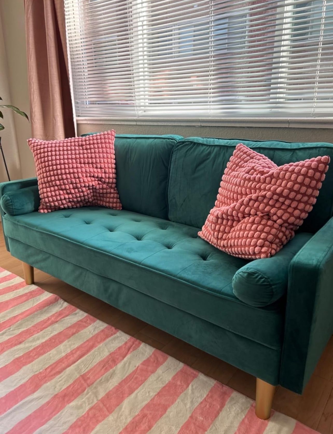 Loveseat Couch Velvet Green Mid Century Modern