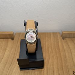 Women's Skagen Denmark Swarovski Crystal Abalone Beige Leather Watch