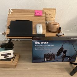 Content Creator Bundle – Podcast Kit (Missing Shock Mount), HD Webcam, Drawing Tablet, Laptop Desk + Extras ($55) 