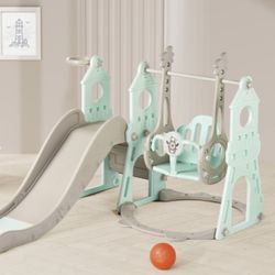 4-in-1 Kids Slide and Swing Set - Perfect for Toddlers 1-5 Years - Extra-Large Indoor and Outdoor Playground - Includes Slide, Swing, Basketball Hoop,