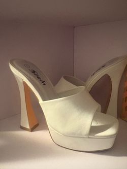 Shein White Platform Block Heel Mules
