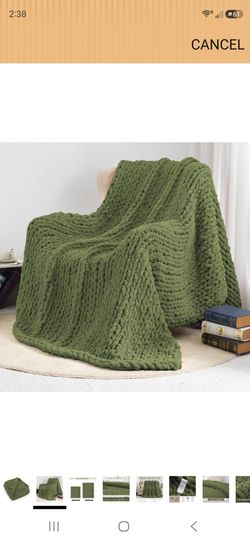 Chunky Knit Throw Blanket Olive Green