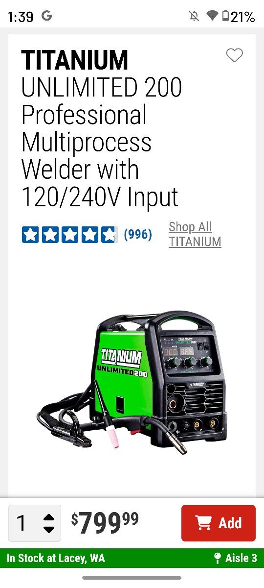 "'"'" Titanium Unlimited 200 Welder *""'"