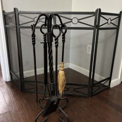 Wrought Iron Fire Tools Set with Fireplace Screen