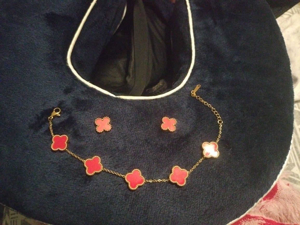 Bracelet And Earring Red