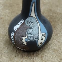 Vintage Kopa Pottery Matte Black Bud Vase - Hand Painted Geometric Art Pottery 