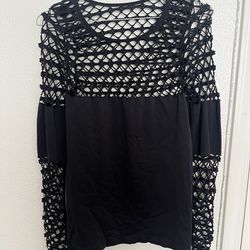 Black women's fishnet spandex shirt M 