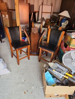 Solid Wood Thick Glass 4 Leather And Wood Stools