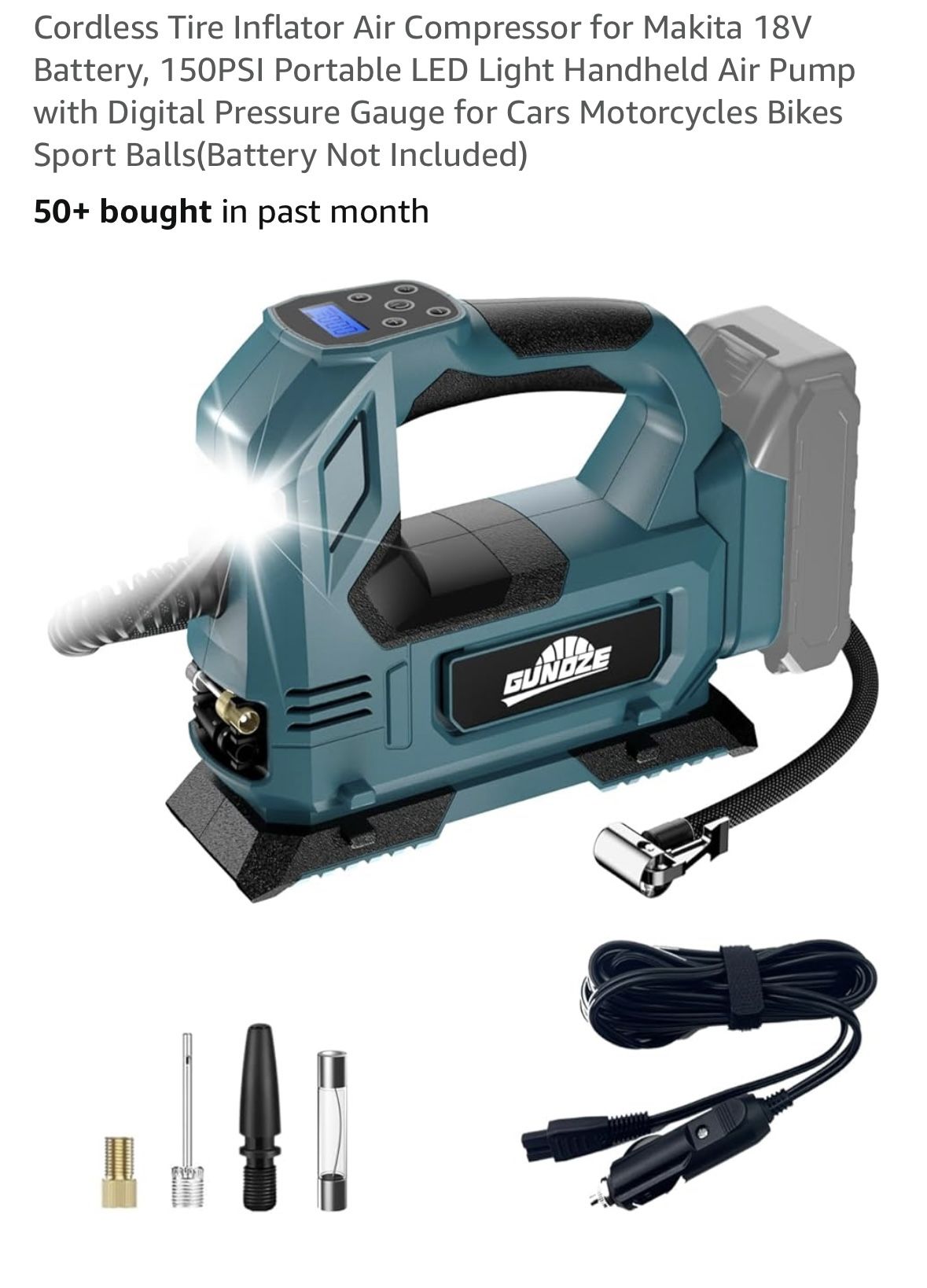 Cordless Tire Inflator Air Compressor for Makita 18V Battery, 150PSI Portable LED Light Handheld Air Pump with Digital Pressure Gauge for Cars Motorcy