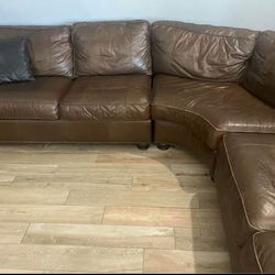 Real Brown Leather Sectional For Sale