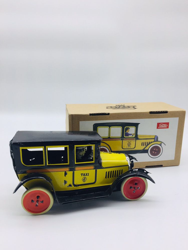 Vintage Wind-up Tin Toy Yellow Taxi Cab by Paya Toy Company (new in the box)