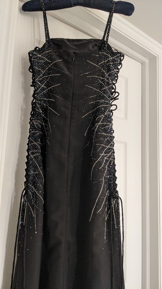 Black Beaded Winter formal prom dress