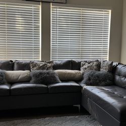 Dark Grey Leather Sectional Sofa 