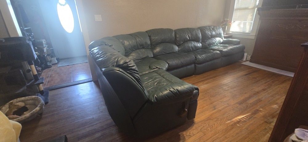 Leather Couch With Pull Out Bed And Recliner For Sale In Lake Worth Beach,F.L.