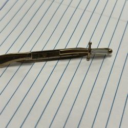 Vintage Swank Scimitar Sword Tie Bar Clip Gold tone With White Pearl