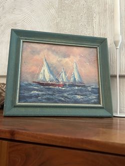 Vintage 1984 Framed Sailboat Seascape Painting – Beachcombers Intl.