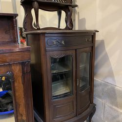 Victorian Antique Curve Glass Curio Cabinet