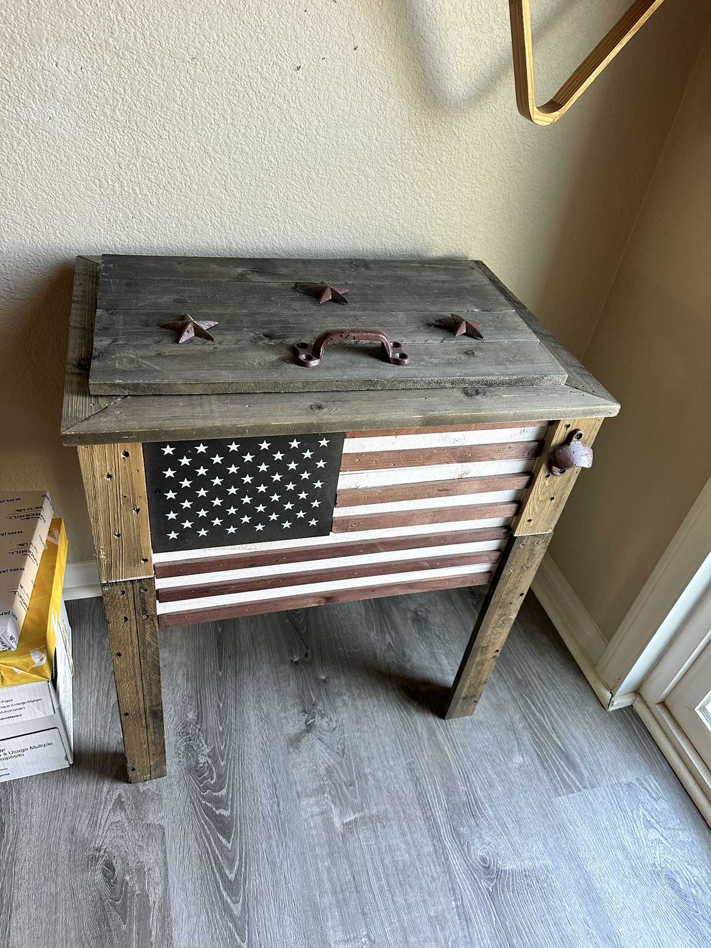 Free Standing Cooler. Wood Framed American Flag