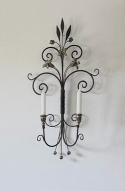 2 Vintage Ornate Wrougt Iron Double Wall Sconce Candle Holder