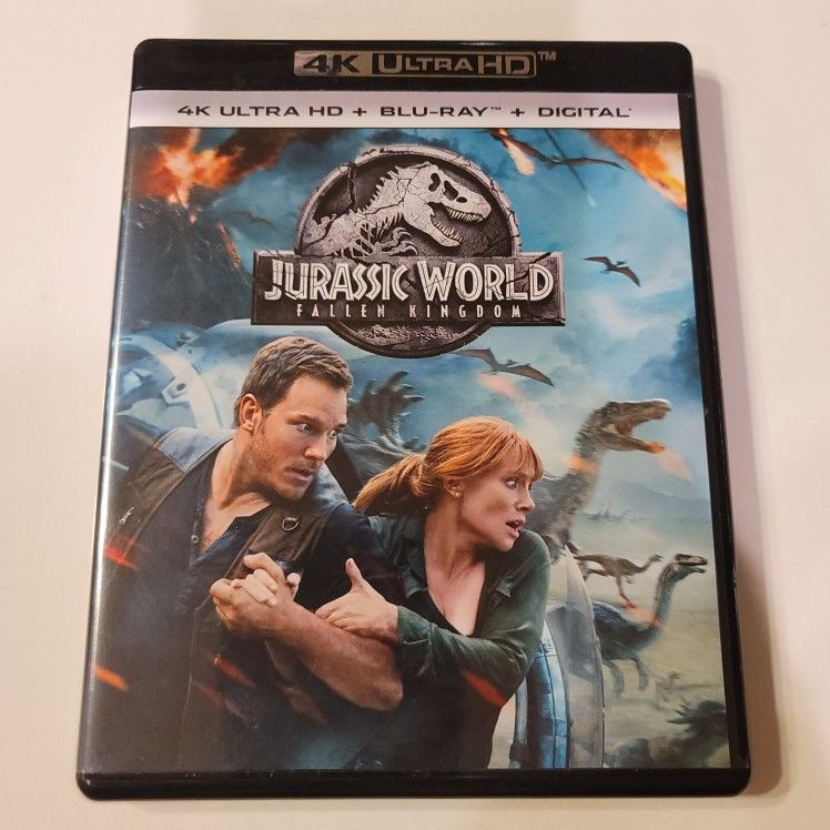 $ 8 4K / BLURAY COMBO MOVIE. JURASSIC WORLD: FALLEN KINGDOM. 4K/BLU RAY ONLY. NO DIGITAL. $8. OR TRADE FOR A MOVIE TITLE I DO NOT ALREADY OWN.