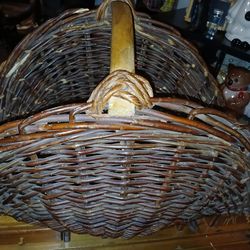 Antique hand Woven willow large handled basket