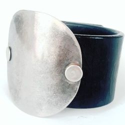 Norway Hand forged Silver & Black Full Grain Leather Cuff 