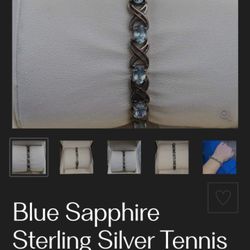 Silver  and Blue Saphire  Tennis Braclet
