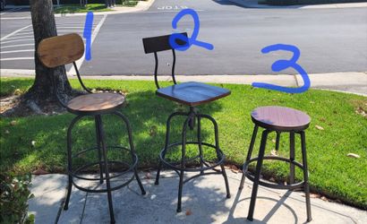 Wood & metal sturdy adjustable height swivel bar stools loft chairs