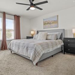 Minimal grey bed frame with king mattress. Still Available 