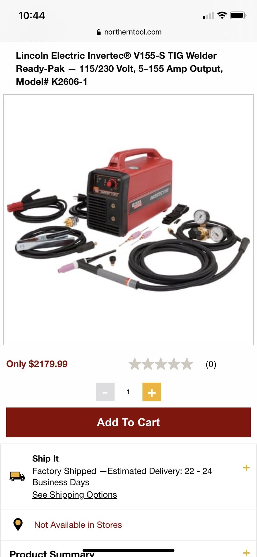 Lincoln Electric Invertec V155-Ready-Pak 120/230V TIG Welder