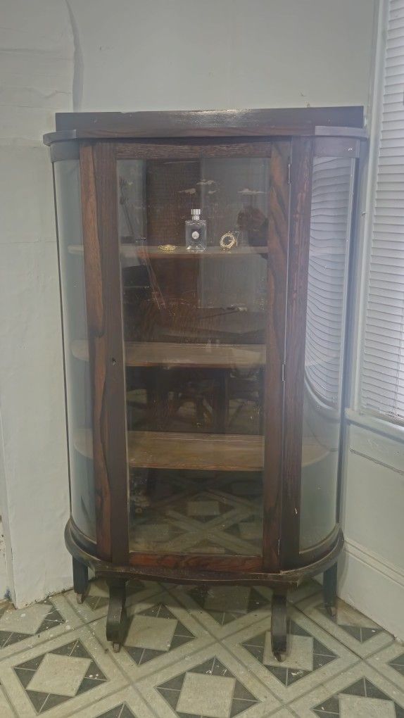 Antique 200 Yr Old Bow Cabinet.