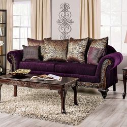 SLEIGH STYLE SOFA PURPLE CHENILLE COUCH