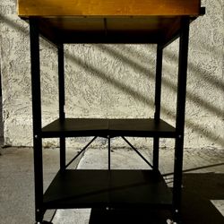 Dining Cart Table/Rolling Kitchen Island with Double-Shelf, Side Handle and Wheels