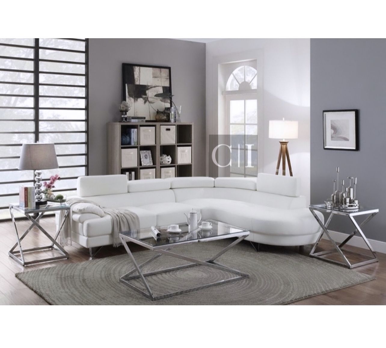 New! White Leather Sectional Sofa Couch