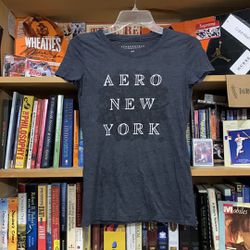 AEROPOSTALE NY-women’s gray/pink graphic short sleeve slim crewneck tee-shirt