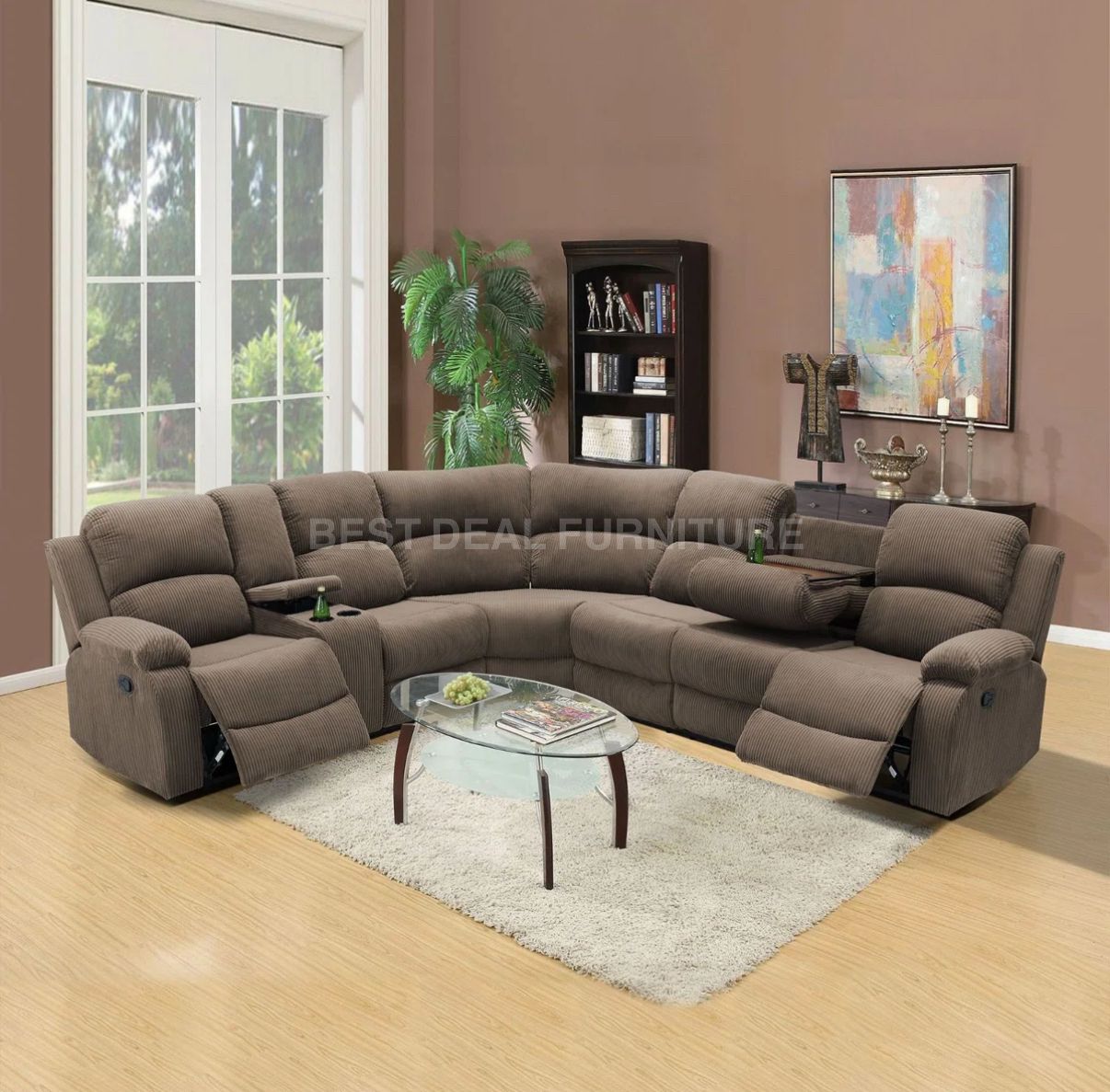 Brown corduroy fabric reclining couch