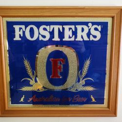 Vintage Fosters Australian Beer Advertisement - Mirrored Glass Beer Sign