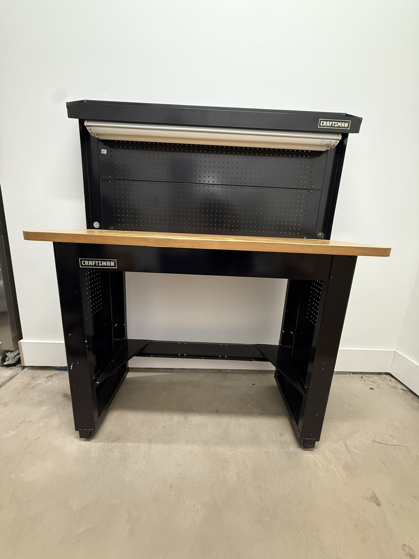 Craftsman Workbench with Pegboard, Light, and Power Outlets – Great Garage/Shop Bench