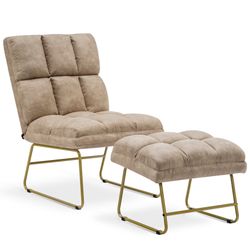Beige Fixed Chair With matching Ottoman 4013
