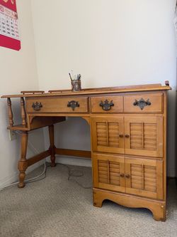 Vintage Wood Writing Desk with Storage