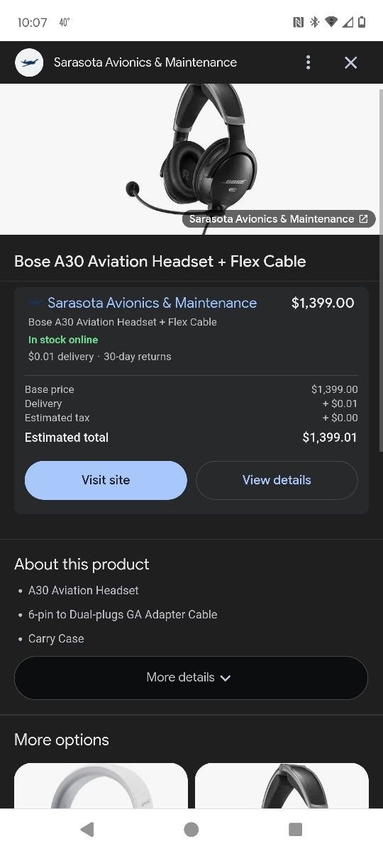 Bose A30 Aviation Headset With Cord And Bluetooth.
