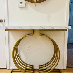 Modern Gold Console Sofa Table with Marbling Top - Like New
