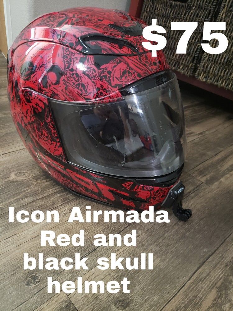 Icon Airmada FMVSS NO.218 Red And Black Skull Motorcycle Helmet