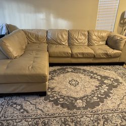 Cream Leather L-Shaped Sectional – 120” Wide – Very Comfortable
