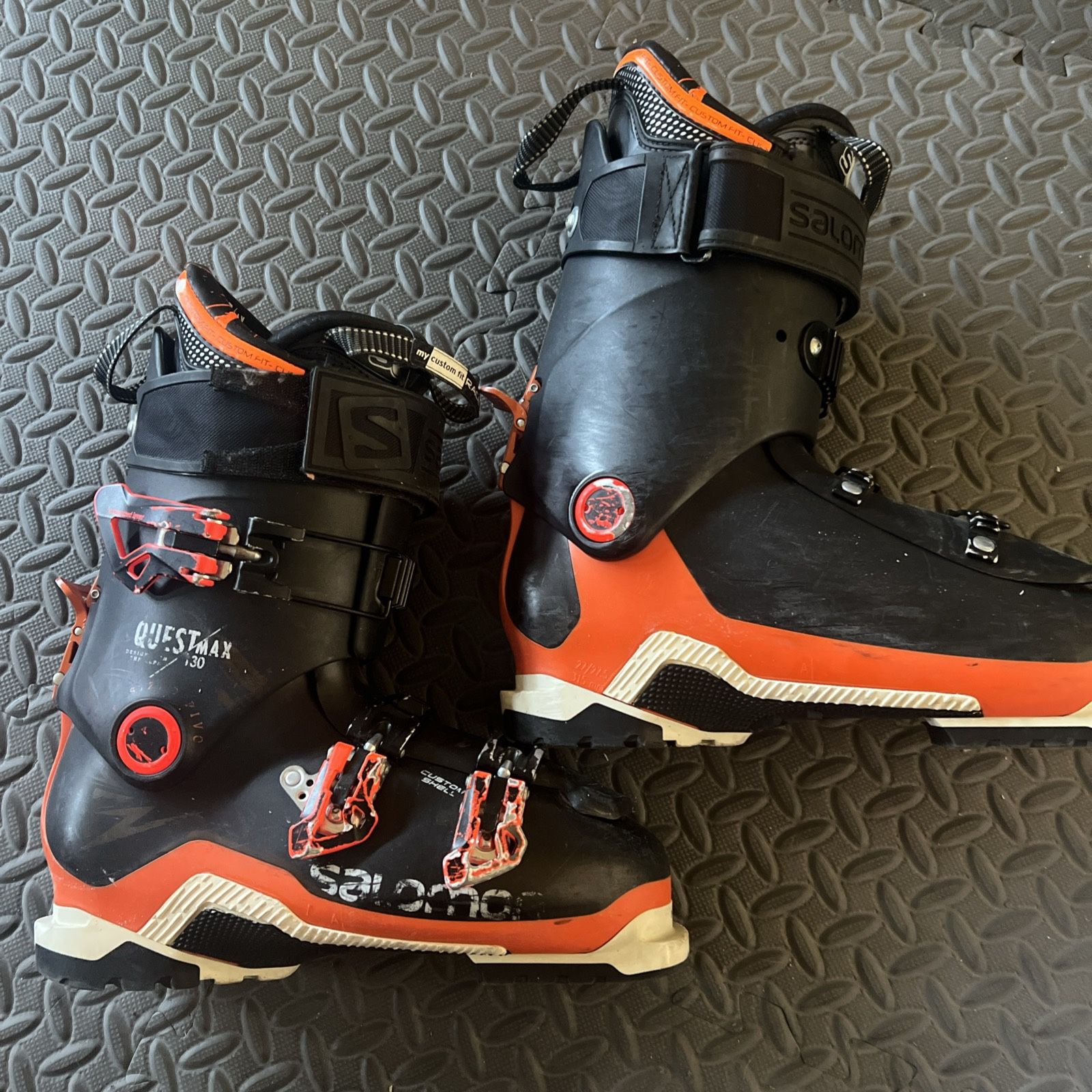 Salomon Quest Max 130 Black Orange Alpine Downhill Ski Boots Men's Size 27