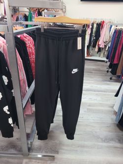 Men's / Unisex Black Nike Style Fleece Jogger Sweatpants - Cuffed Ankle