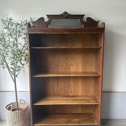 Antique Victorian Oak Bookcase with Mirror